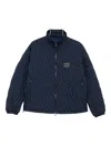 Emporio Armani Full-zip Down Jacket In Chevron Quilted Ripstop Nylon In Blue
