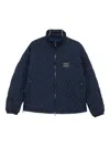 Emporio Armani Full-zip Down Jacket In Chevron Quilted Ripstop Nylon In Blue