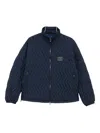 Emporio Armani Full-zip Down Jacket In Chevron Quilted Ripstop Nylon In Gray