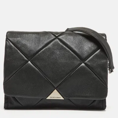 Emporio Armani Quilted Faux Leather Noelle Flap Shoulder Bag In Black