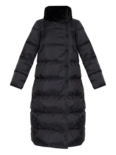 Emporio Armani Quilted Fur-trimmed Coat In Black