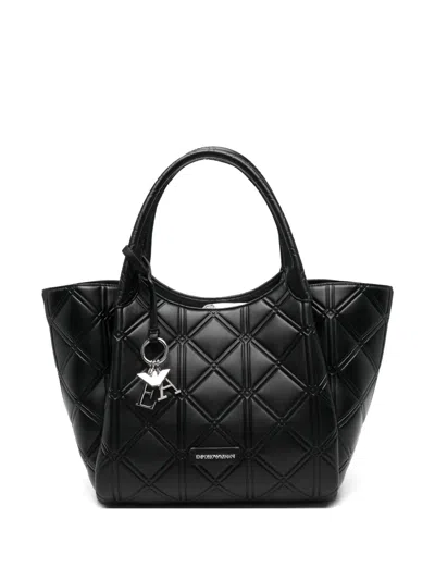 Emporio Armani Quilted Logo-charm Tote Bag In Black