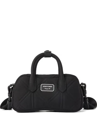Emporio Armani Quilted Logo-plaque Tote Bag In Black