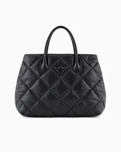 Emporio Armani Quilted Nappa Leather-effect Large Handbag In Noir