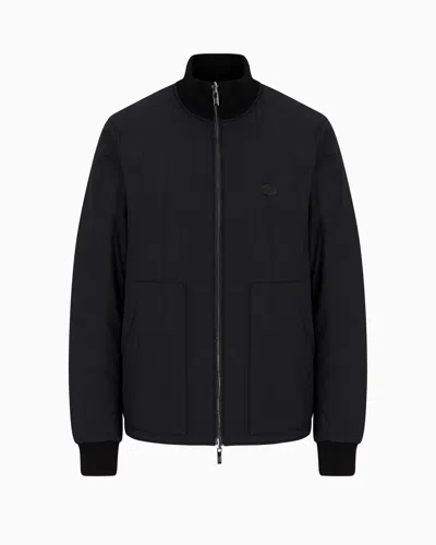 Emporio Armani Quilted Nylon And Knit Reversible Blouson With Logo Patch In Black