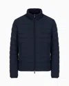 Emporio Armani Quilted Nylon Full-zip Down Jacket With Eagle Logo Patch In Navy Blue
