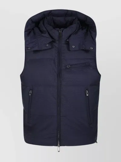 Emporio Armani Quilted Sleeveless Hooded Jacket In Navy