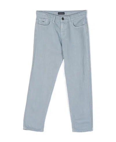 Emporio Armani Kids' Raised-logo Denim Trousers In Gray