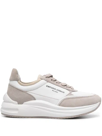 Emporio Armani Raised Logo-detail Sneakers In Grey