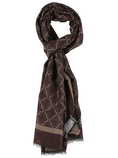 Emporio Armani Rectangular Geometric Pattern Viscose-blend Scarf In Brown