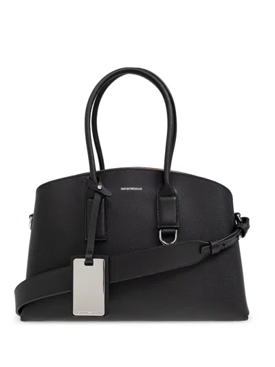 Emporio Armani Recycled Leather Medium Tote Bag In Black