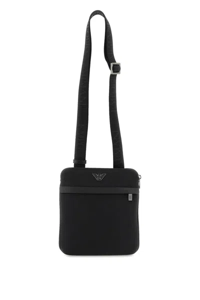 Emporio Armani Recycled Nylon Crossbody Bag In Nero