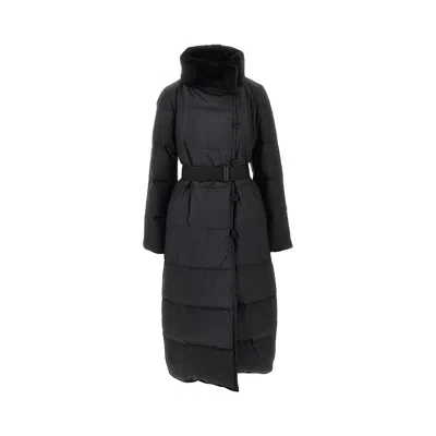 Emporio Armani Recycled Nylon Reversible Long Down Jacket In Black