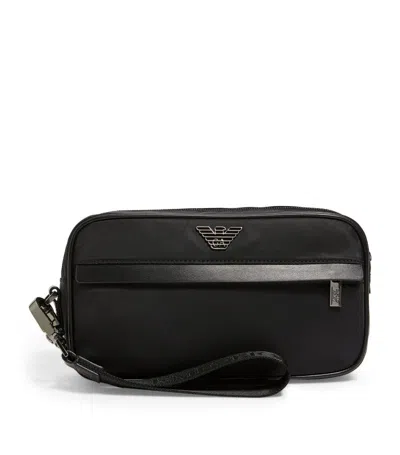 Emporio Armani Recycled Nylon Wash Bag In Brown