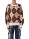 Emporio Armani Oversized Argyle Jacquard Knit Pullover In Brown