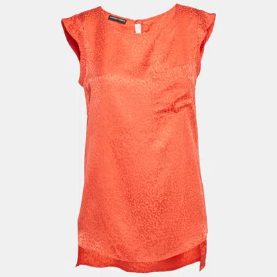 Pre-owned Emporio Armani Red Dobby Silk Sleeveless Top S