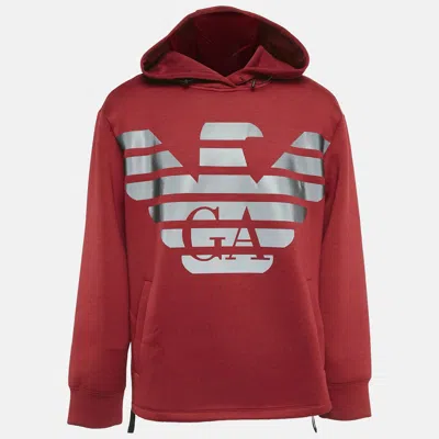 Pre-owned Emporio Armani Red Eagle Logo Print Neoprene Hoodie Xl