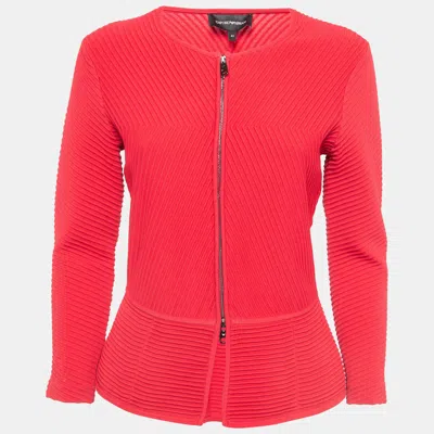 Pre-owned Emporio Armani Red Ottoman Knit Peplum Jacket M
