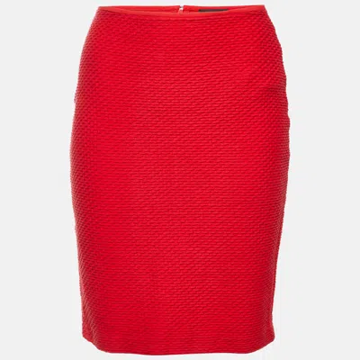 Pre-owned Emporio Armani Red Textured Cotton Pencil Skirt S