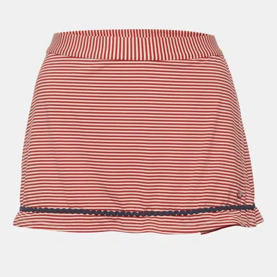 Pre-owned Emporio Armani Red/white Striped Jersey Mini Skirt L