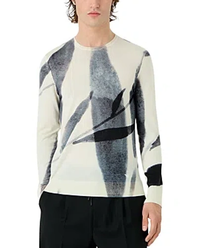 Emporio Armani Regular Fit Abstract Print Wool Sweater In Milk White