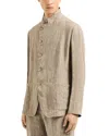 Emporio Armani Regular Fit Asymmetric Linen Blazer In Dark Beige