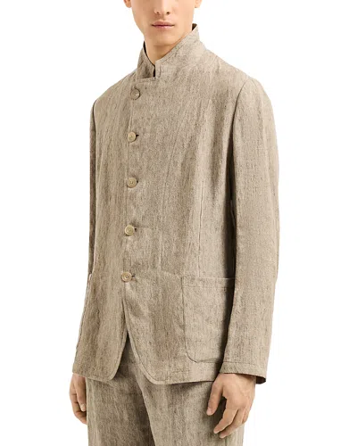 Emporio Armani Regular Fit Asymmetric Linen Blazer In Dark Beige