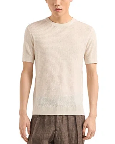 Emporio Armani Regular Fit Basketweave Short Sleeve Sweater In Neutral