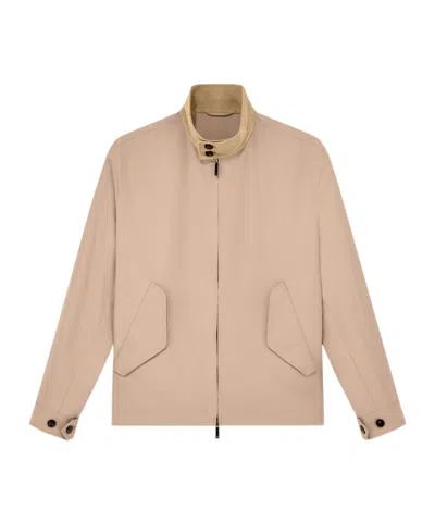 Emporio Armani Regular Fit Blouson Jacket In Plain Fabric With Cotton In Neutral