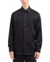 Emporio Armani Regular Fit Button Down Tuxedo Shirt In Carbon Black