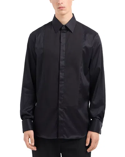 Emporio Armani Regular Fit Button Down Tuxedo Shirt In Carbon Black