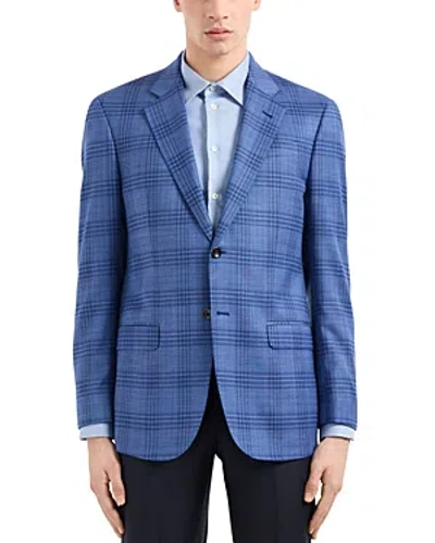 Emporio Armani Regular Fit Checkered Wool Blazer In Blue