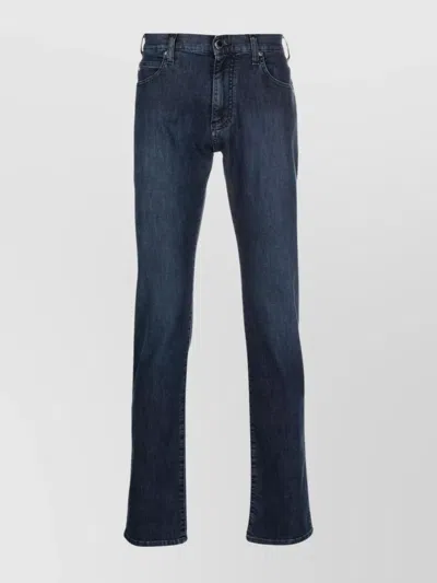 Emporio Armani Regular Fit Denim Jeans With Rivet Detailing In Blue