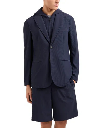 Emporio Armani Regular Fit Detachable Hooded Inner Bib Blazer In Navy Blue