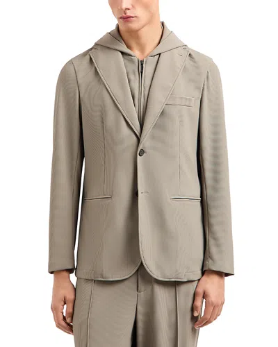 Emporio Armani Regular Fit Detachable Hooded Inner Bib Blazer In Beige