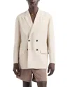 Emporio Armani Linen-blend Technical Double-breasted Blazer In Light Tan