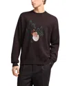 Emporio Armani Virgin-wool Plain-knit Jumper With Foliage Embroidery In Black