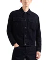 Emporio Armani Denim Jacket With All-over Flocked Logo Lettering In Navy Blue