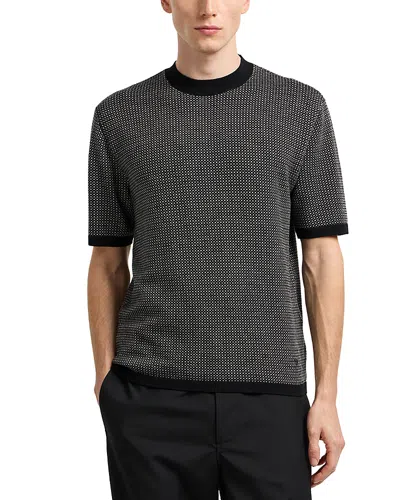 Emporio Armani Regular Fit Geometric Jacquard Short Sleeve Sweater In Black