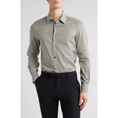 Emporio Armani Regular Fit Geometric Print Stretch Cotton Button-up Shirt In Grey