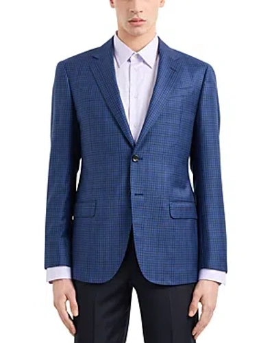 Emporio Armani Regular Fit Gingham Check Wool Blazer In Dark Blue