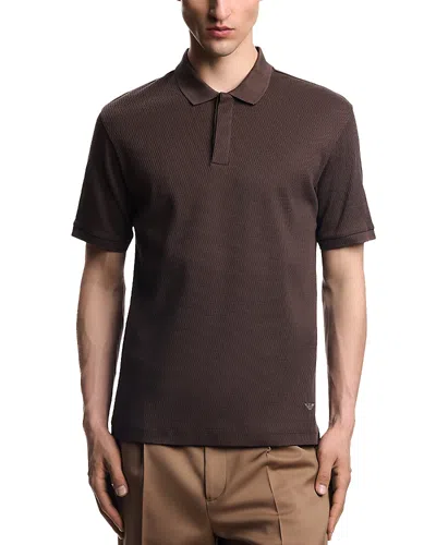 Emporio Armani Regular Fit Jacquard Jersey Polo In Brown