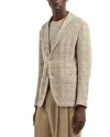 Emporio Armani Regular Fit Knit Window Pane Cotton Blazer In Beige/grey