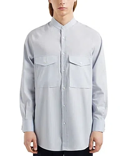 Emporio Armani Regular Fit Mandarin Collar Shirt In Gray