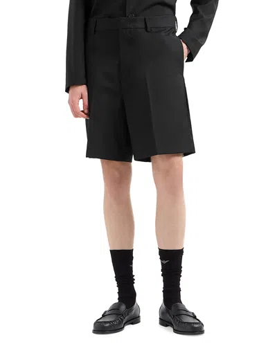 Emporio Armani Regular Fit Poplin Wool Bermuda Shorts In Black