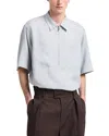 Emporio Armani Regular Fit Short Sleeve Zip Linen Shirt In Gray