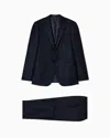 Emporio Armani Regular-fit Single-breasted Suit In Stippled Micro-chevron Virgin Wool In Blue