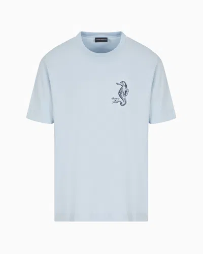 EMPORIO ARMANI ASV MILLERAIES JERSEY T-SHIRT WITH SEASIDE SEA-HORSE EMBROIDERY