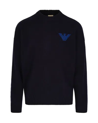 EMPORIO ARMANI REGULAR-FIT VIRGIN WOOL SWEATER WITH CONTRASTING LOGO