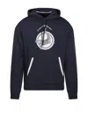 Emporio Armani Cotton Twill Whale Patch Regular Fit Hoodie In Blue